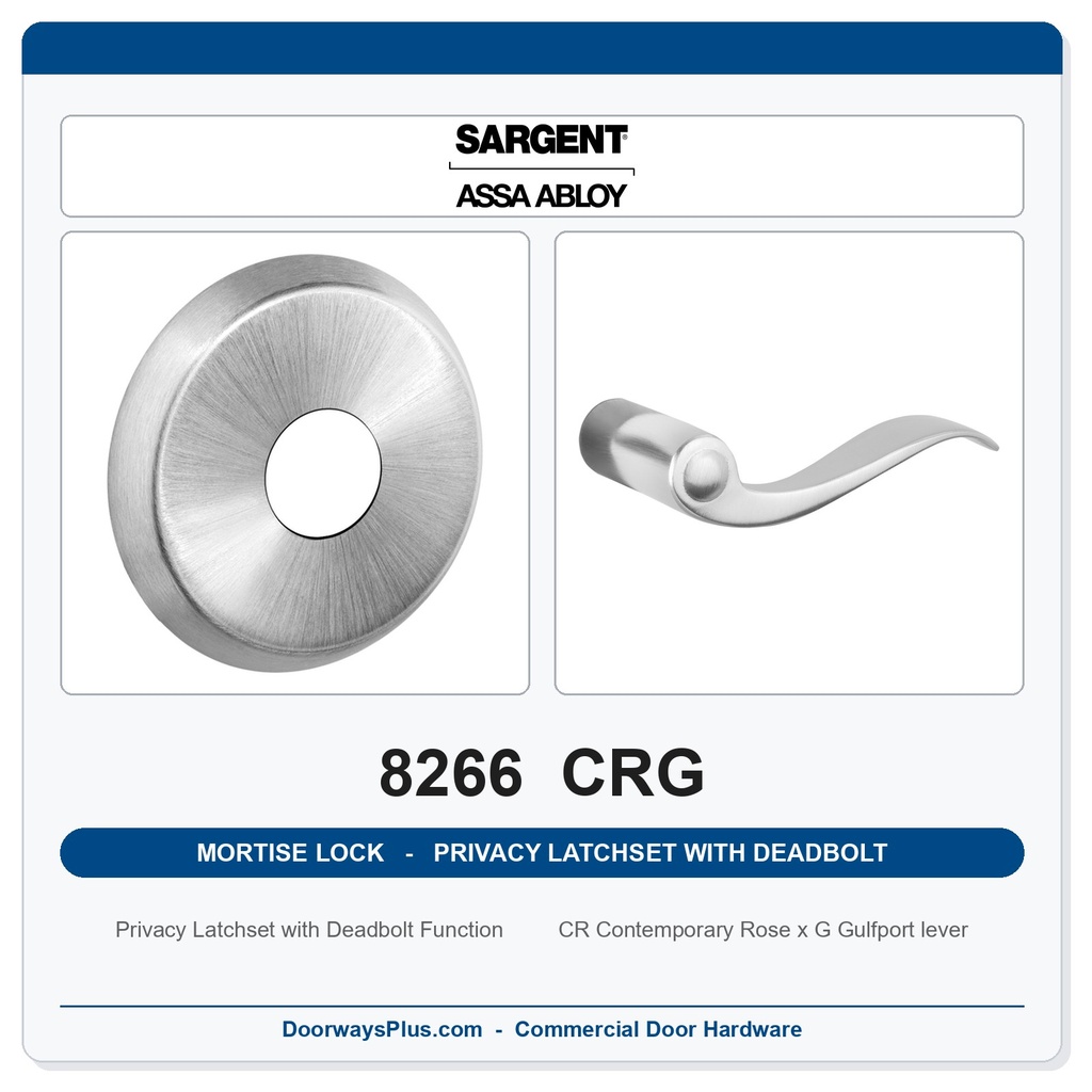 Sargent 8266 CRG Trim Mortise Privacy Latchset with Deadbolt | Grade 1 Commercial