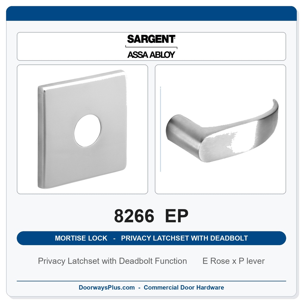 Sargent 8266 EP Trim Mortise Privacy Latchset with Deadbolt | Grade 1 Commercial