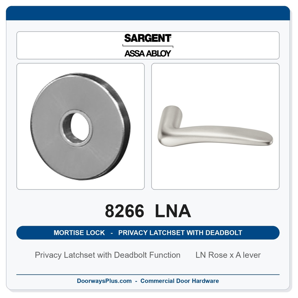 Sargent 8266 LNA Trim Mortise Privacy Latchset with Deadbolt | Grade 1 Commercial