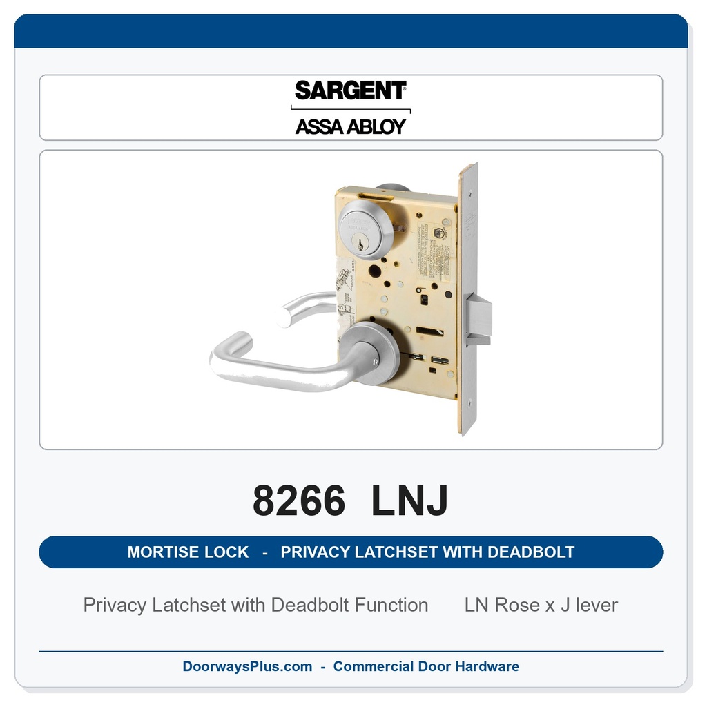 Sargent 8266 LNJ Trim Mortise Privacy Latchset with Deadbolt | Grade 1 Commercial