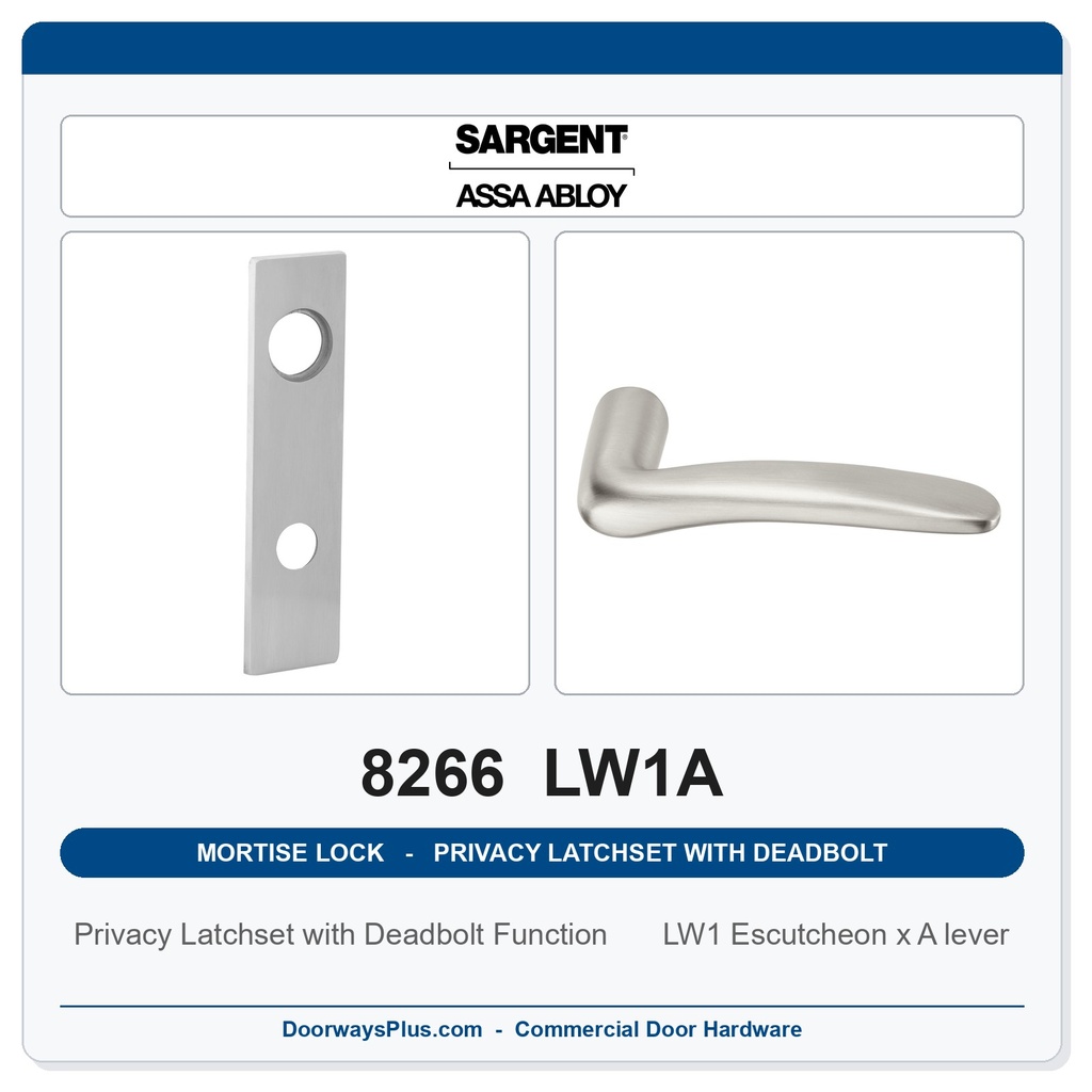 Sargent 8266 LW1A Trim Mortise Privacy Latchset with Deadbolt | Grade 1 Commercial
