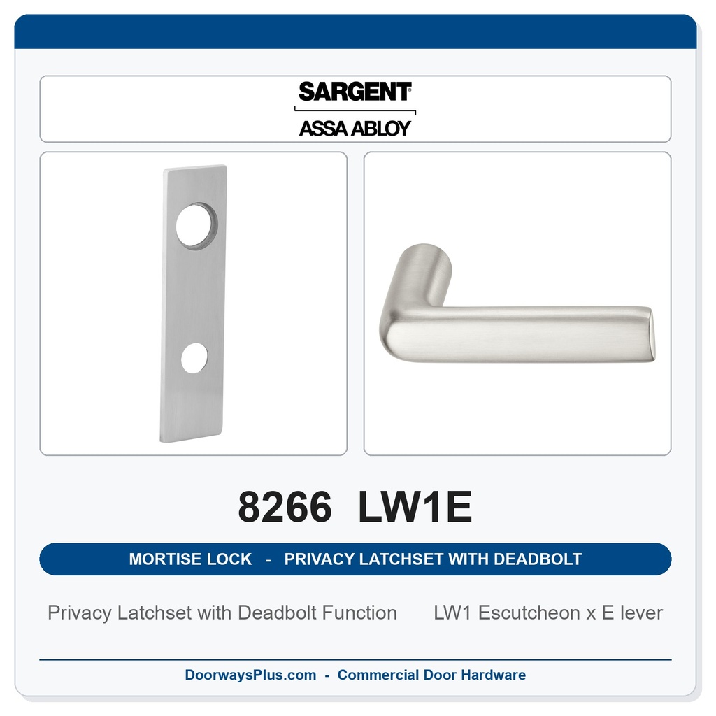 Sargent 8266 LW1E Trim Mortise Privacy Latchset with Deadbolt | Grade 1 Commercial