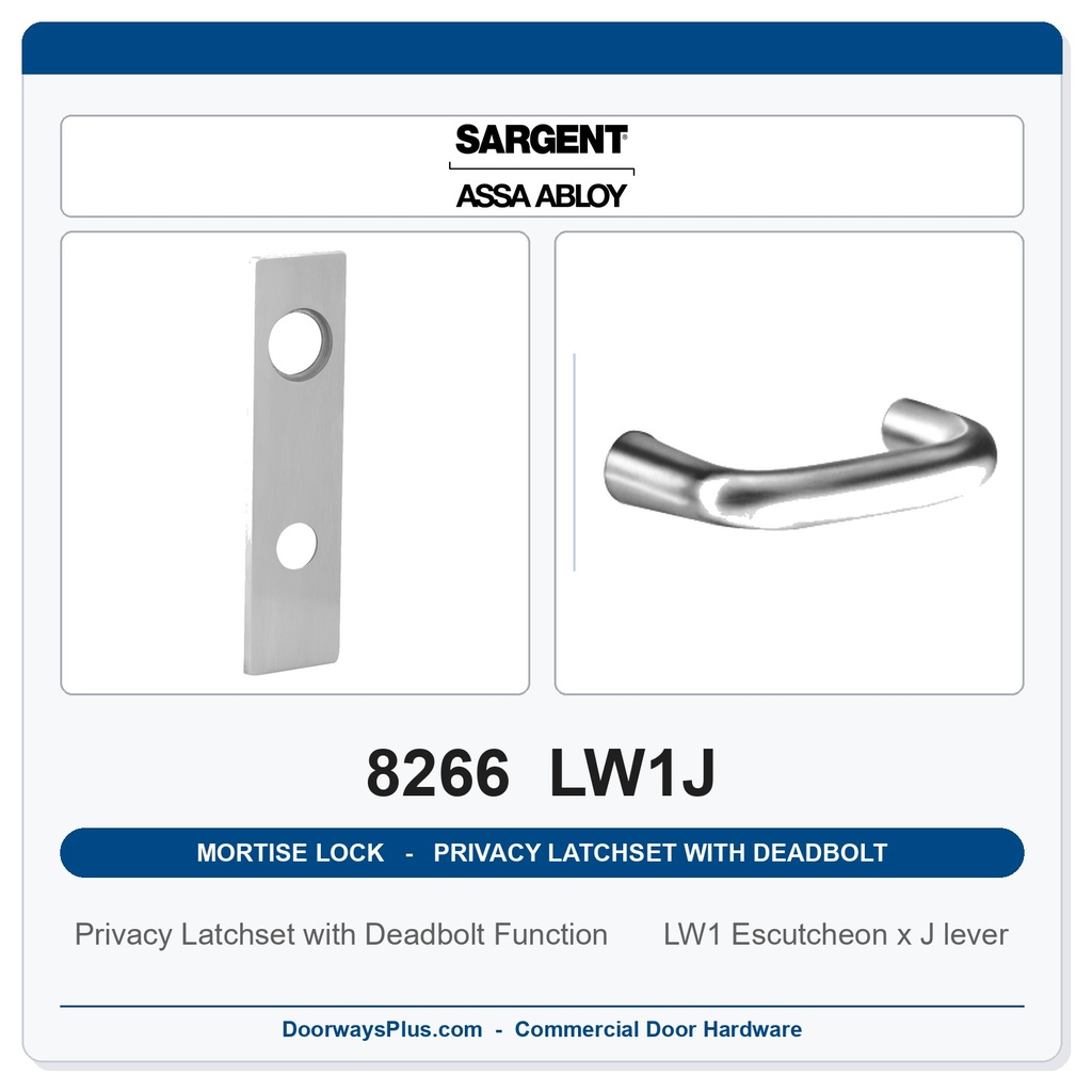 Sargent 8266 LW1J Trim Mortise Privacy Latchset with Deadbolt | Grade 1 Commercial