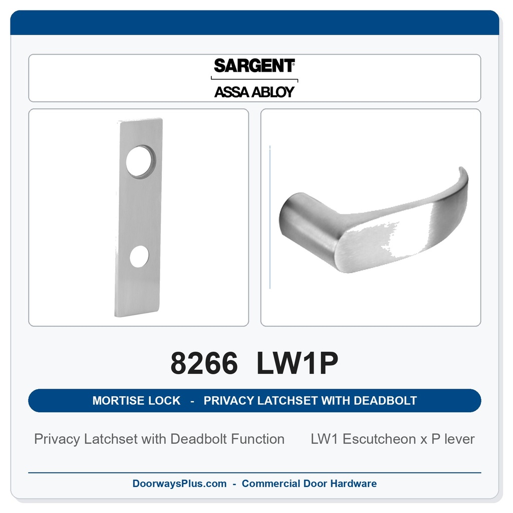 Sargent 8266 LW1P Trim Mortise Privacy Latchset with Deadbolt | Grade 1 Commercial
