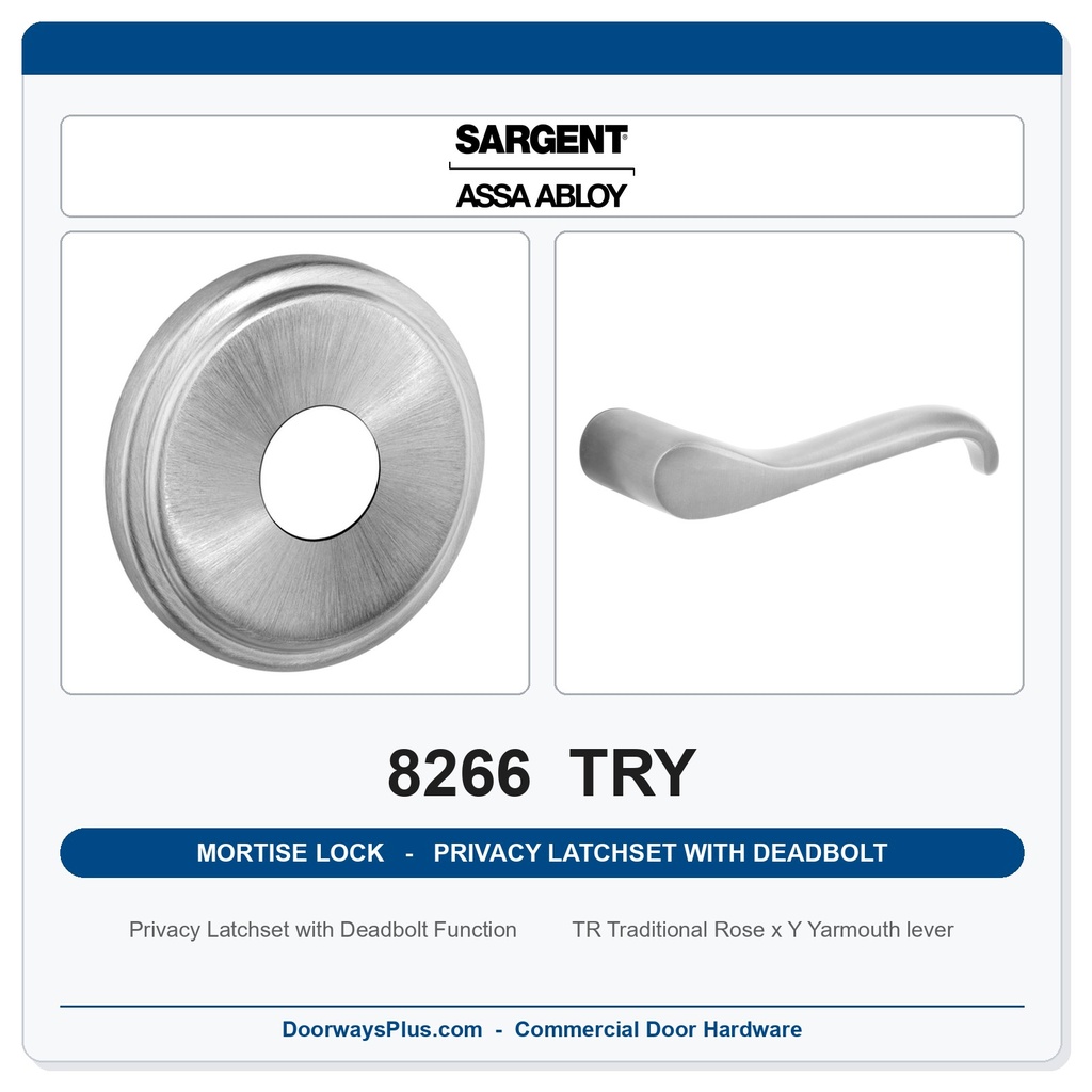 Sargent 8266 TRY Trim Mortise Privacy Latchset with Deadbolt | Grade 1 Commercial