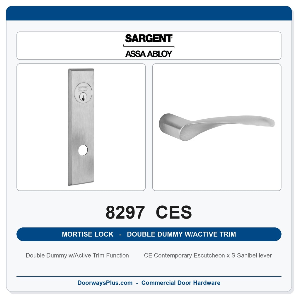 Sargent 8297 CES Trim Mortise Double Dummy w/Active Trim | Grade 1 Commercial