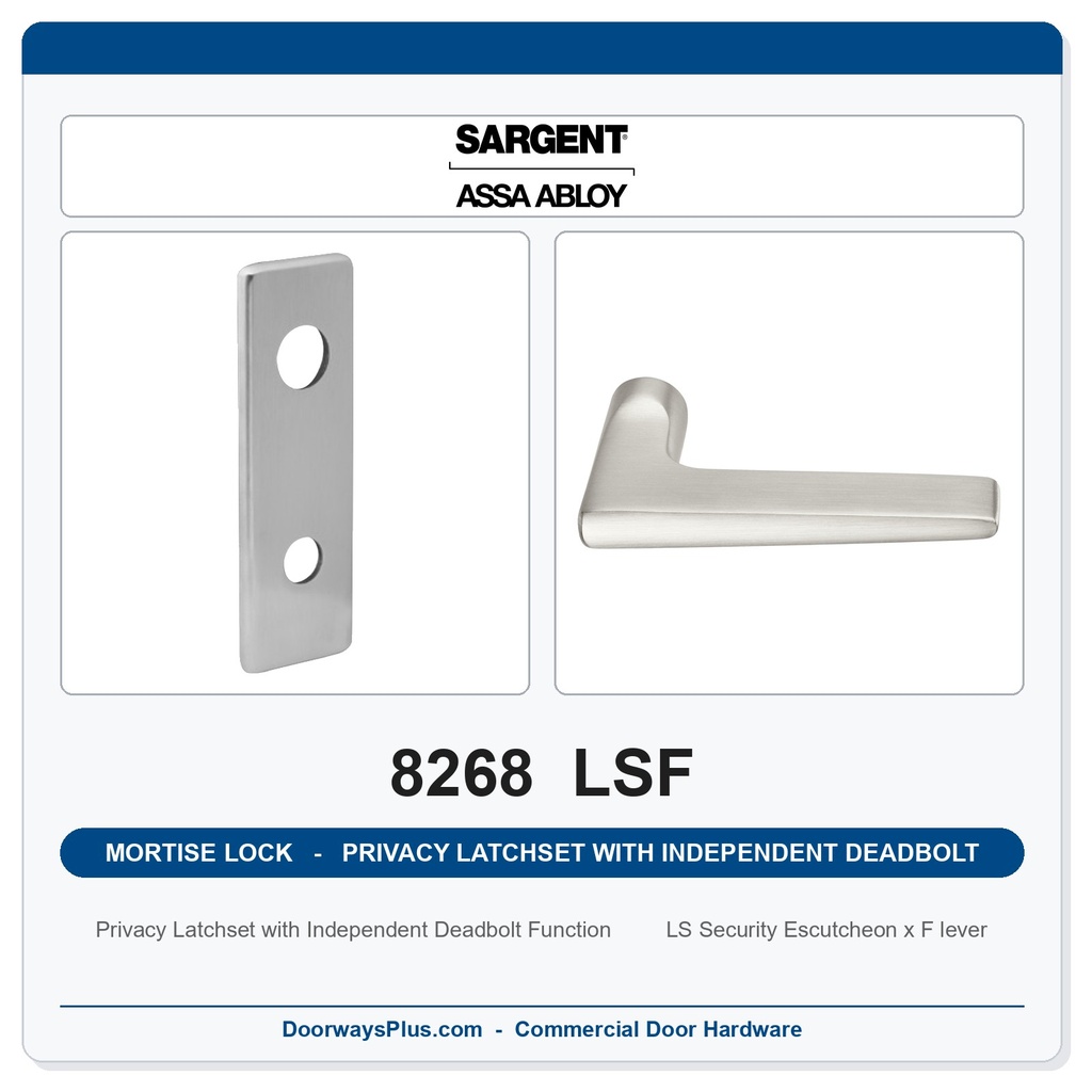 Sargent 8268 LSF Trim Mortise Privacy Latchset with Independent Deadbolt | Grade 1 Commercial