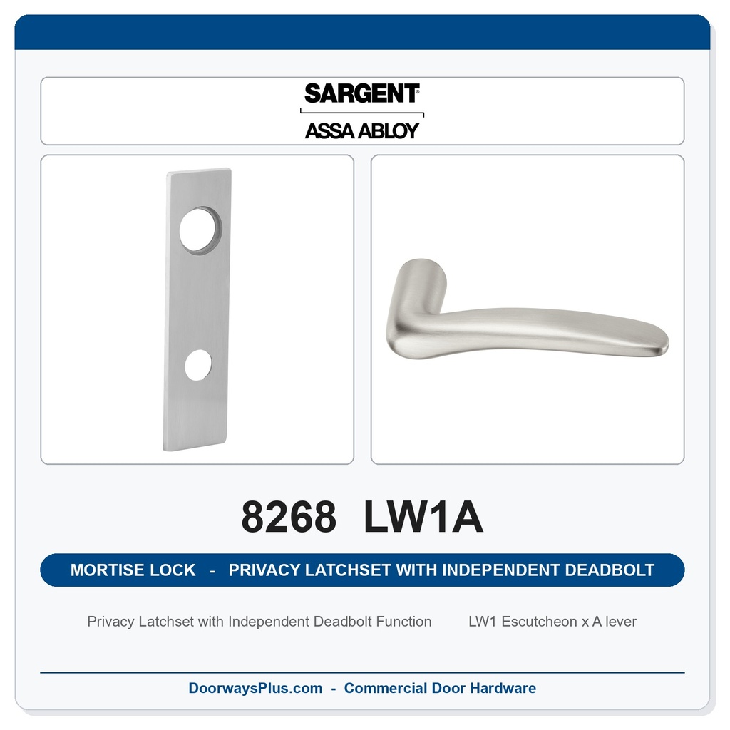Sargent 8268 LW1A Trim Mortise Privacy Latchset with Independent Deadbolt | Grade 1 Commercial