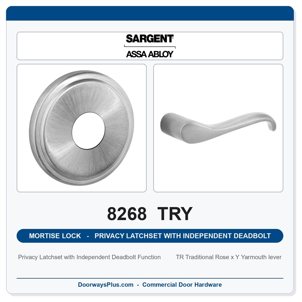 Sargent 8268 TRY Trim Mortise Privacy Latchset with Independent Deadbolt | Grade 1 Commercial