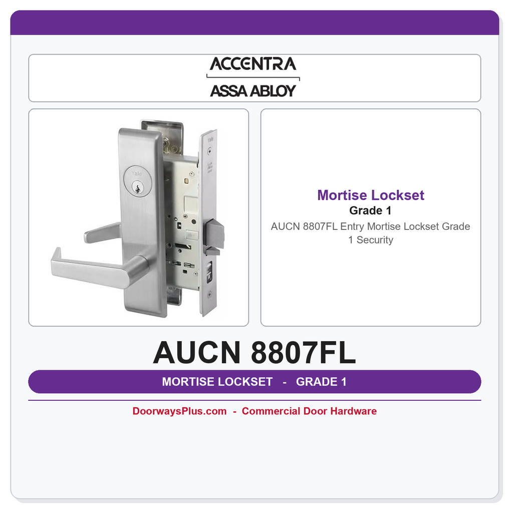 Accentra AUCN 8807FL Entry Mortise Lockset – Grade 1 Security