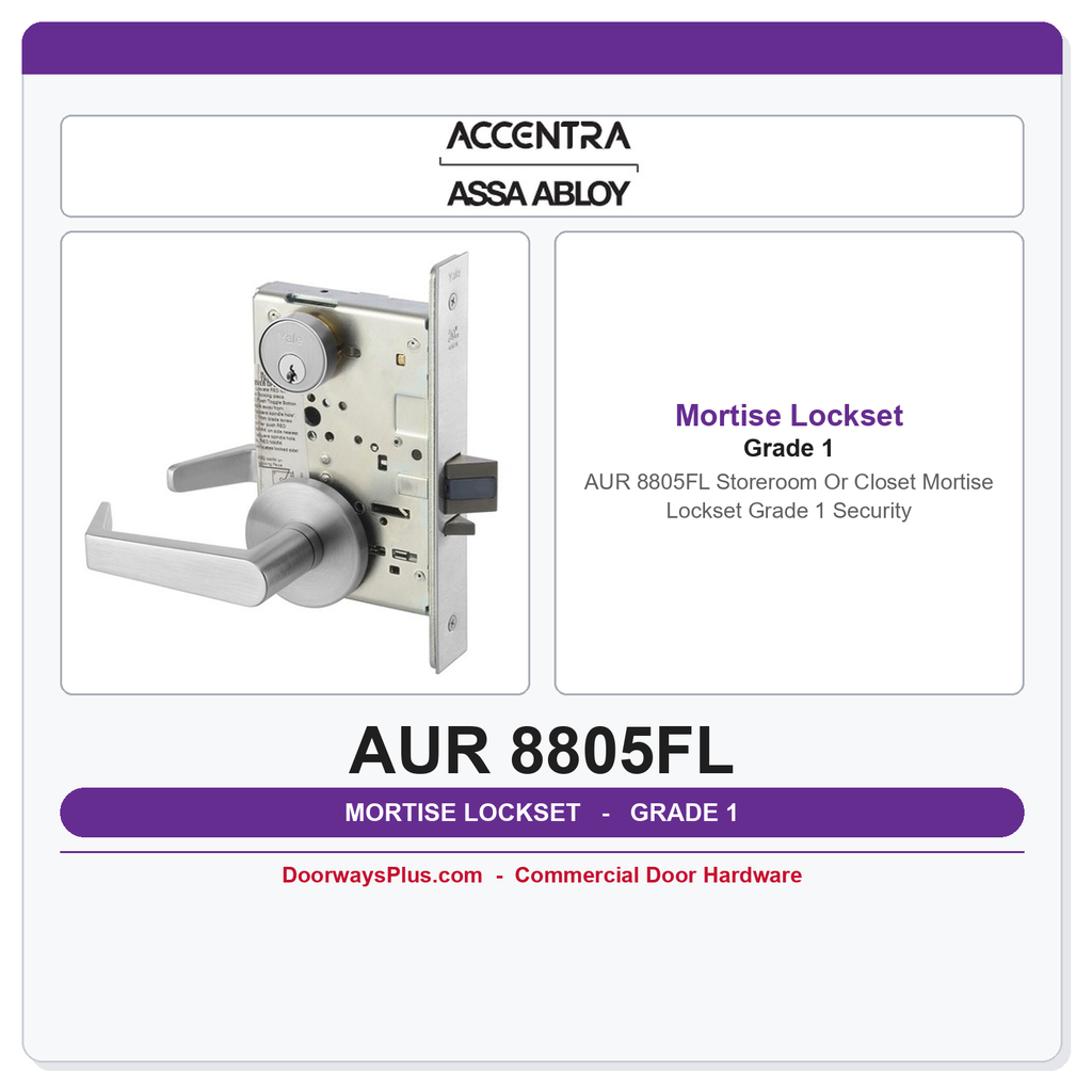 Accentra AUR 8805FL Storeroom Or Closet Mortise Lockset – Grade 1 Security