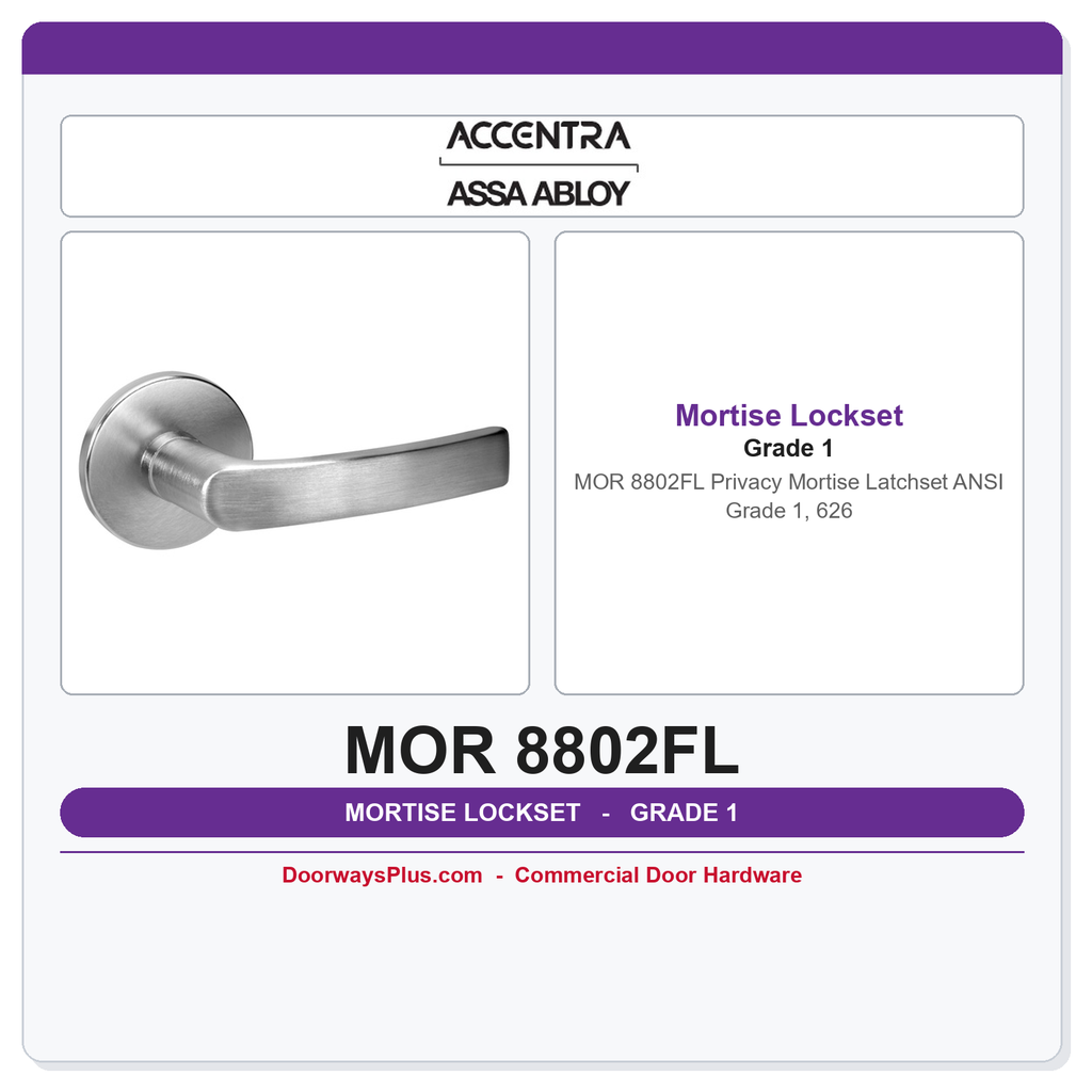 Accentra MOR 8802FL Privacy Mortise Latchset – ANSI Grade 1, 626