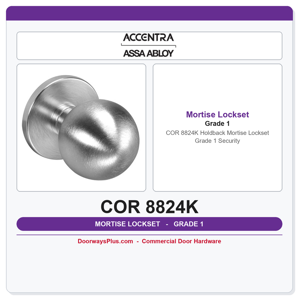 Accentra COR 8824K Holdback Mortise Lockset – Grade 1 Security