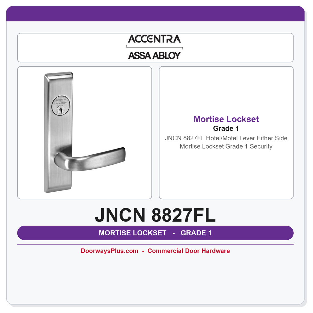 Accentra JNCN 8827FL Hotel/Motel Lever Either Side Mortise Lockset – Grade 1 Security