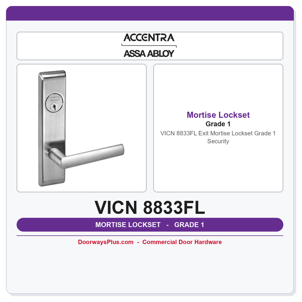 Accentra VICN 8833FL Exit Mortise Lockset – Grade 1 Security