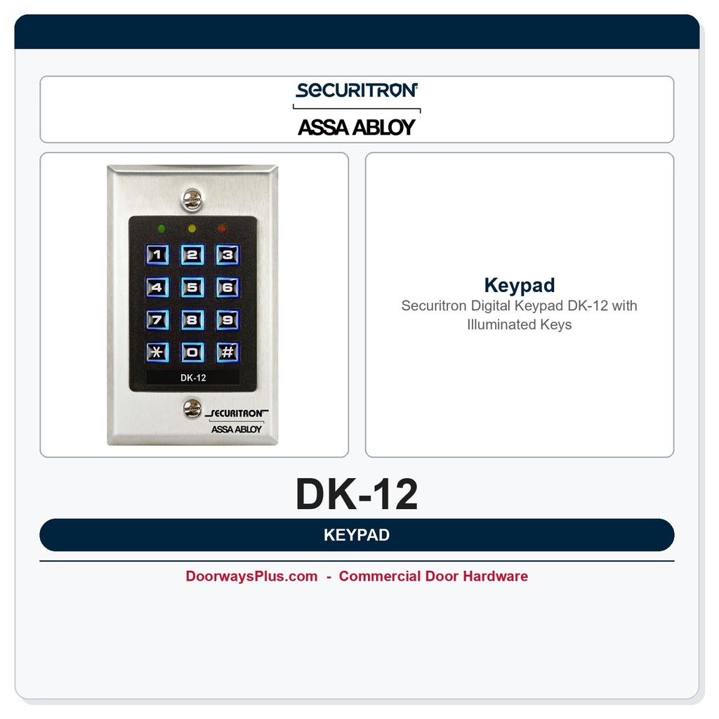 Securitron DK-12 Digital Keypad — 99 User Standalone Access Control, Satin Stainless Steel