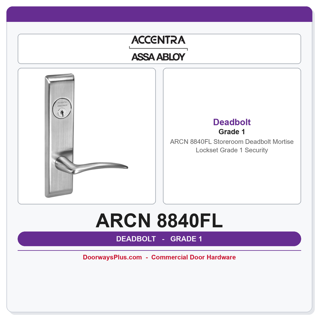 Accentra ARCN 8840FL Storeroom Deadbolt Mortise Lockset – Grade 1 Security