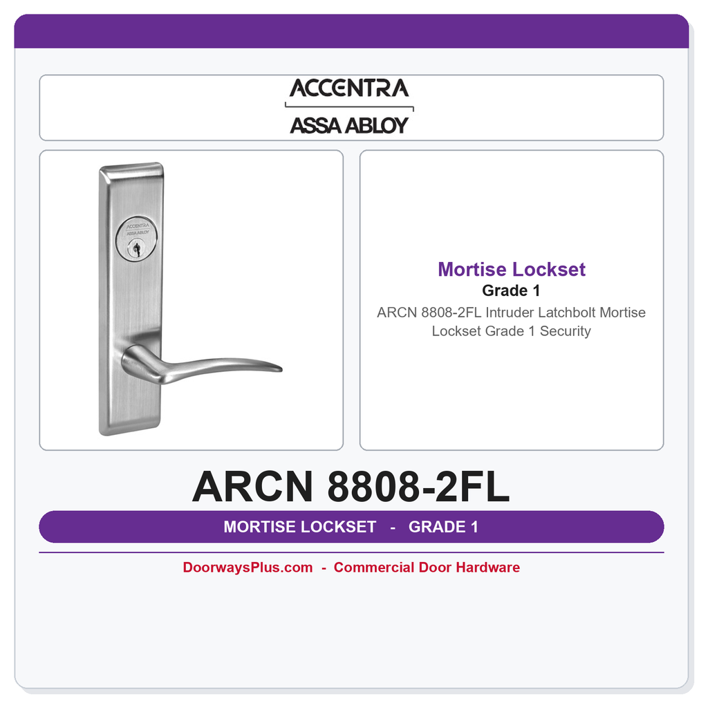 Accentra ARCN 8808-2FL Intruder Latchbolt Mortise Lockset – Grade 1 Security