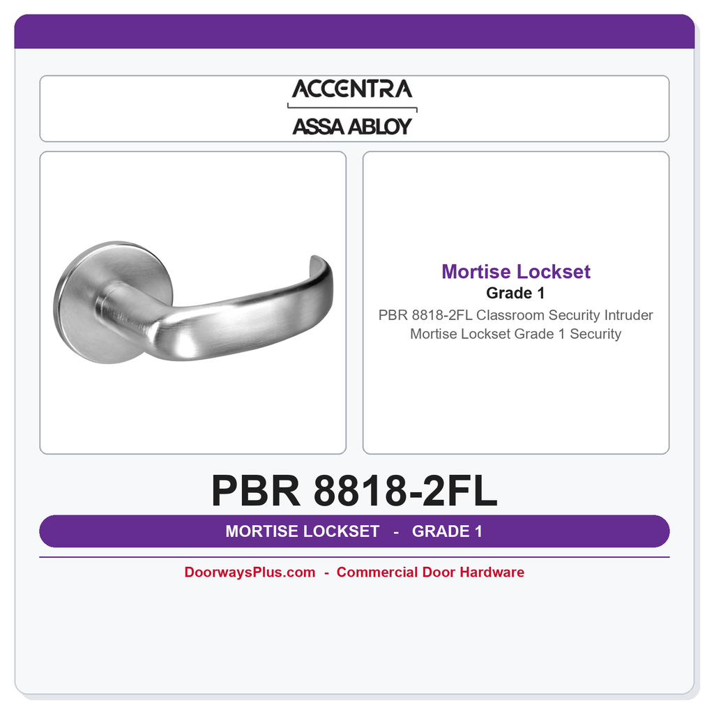 Accentra PBR 8818-2FL Classroom Security Intruder Mortise Lockset – Grade 1 Security