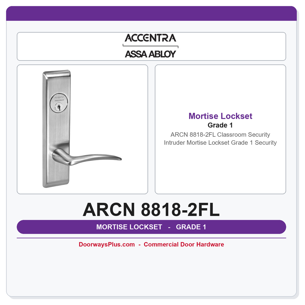 Accentra ARCN 8818-2FL Classroom Security Intruder Mortise Lockset – Grade 1 Security