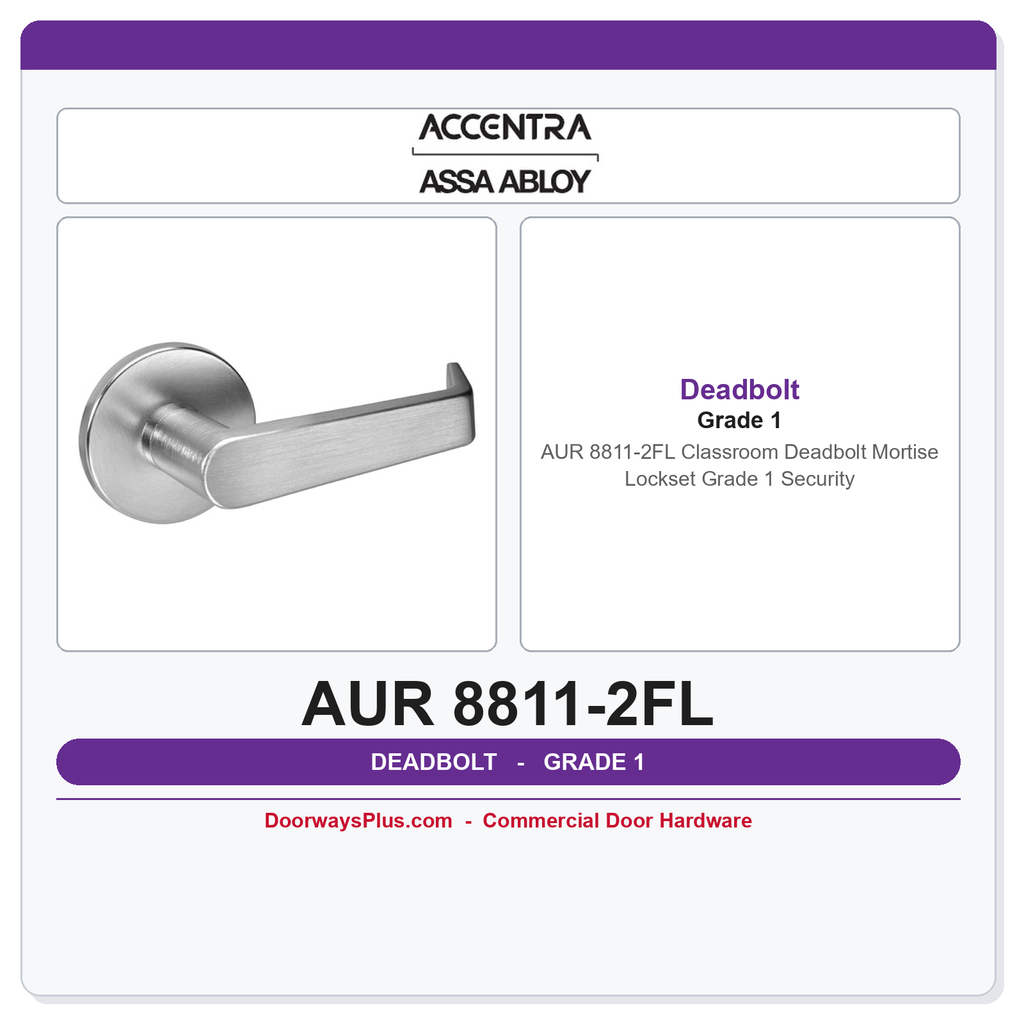 Accentra AUR 8811-2FL Classroom Deadbolt Mortise Lockset – Grade 1 Security