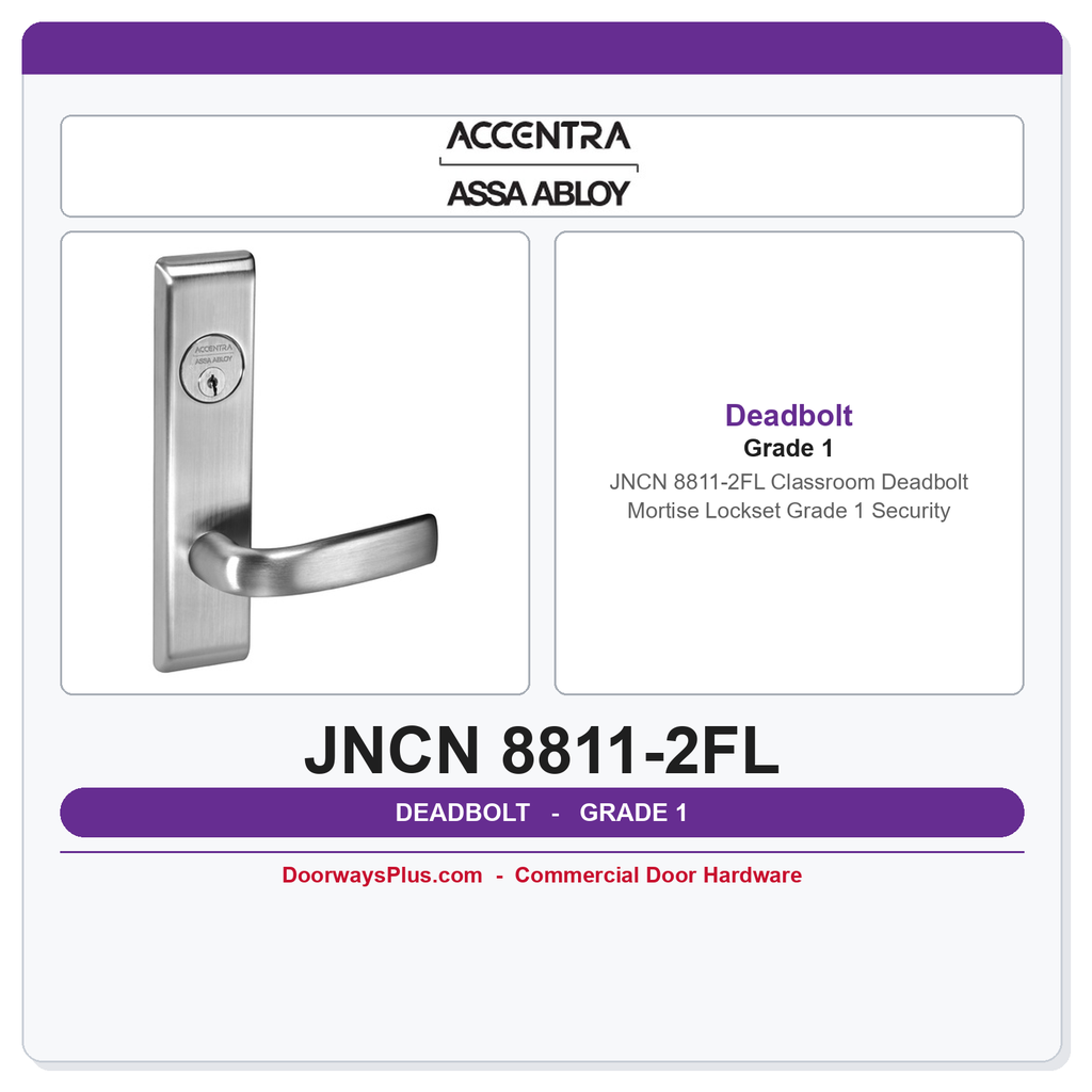 Accentra JNCN 8811-2FL Classroom Deadbolt Mortise Lockset – Grade 1 Security