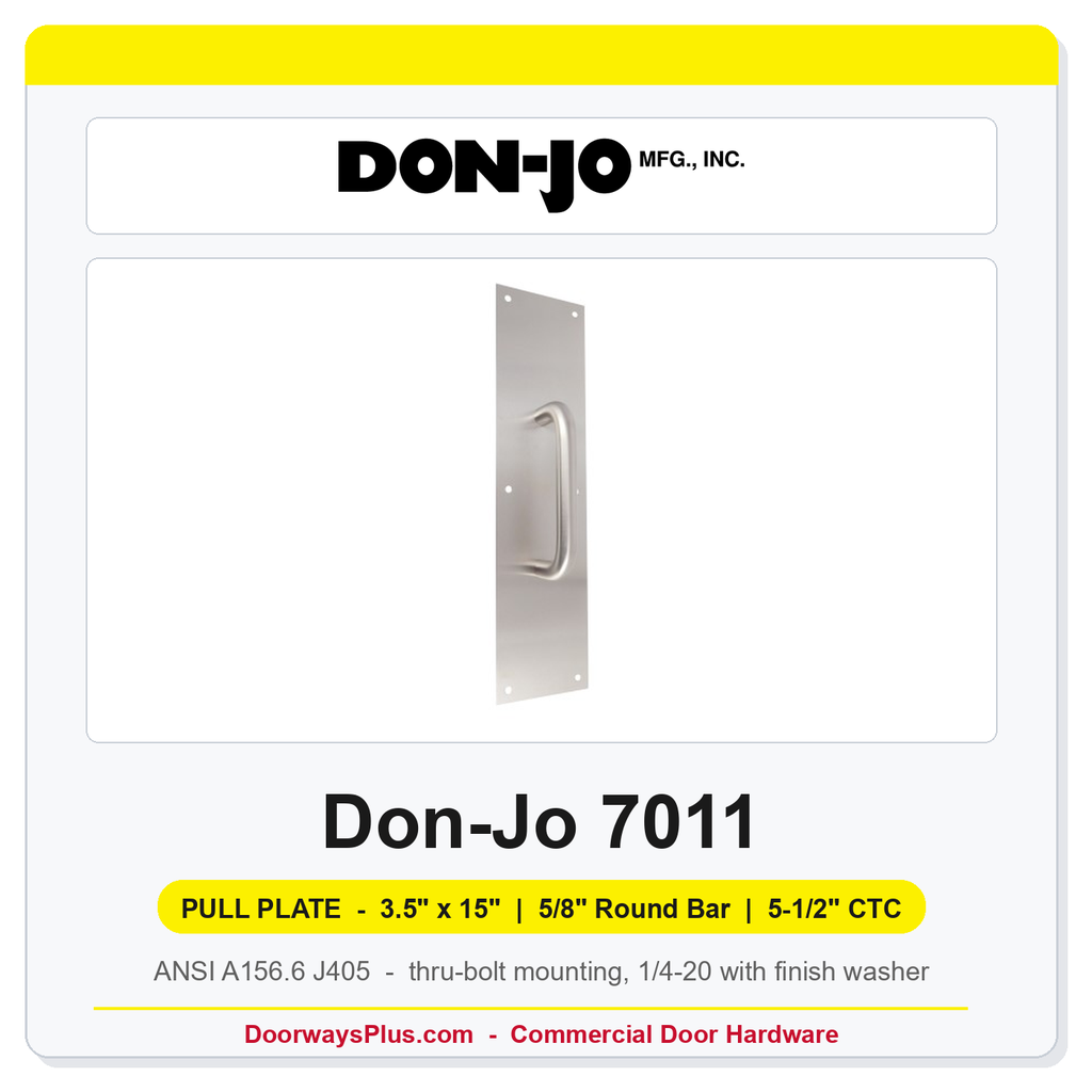 Don-Jo 7011 Pull Plate | 3.5" x 15" | 5/8" round bar | 5-1/2" CTC
