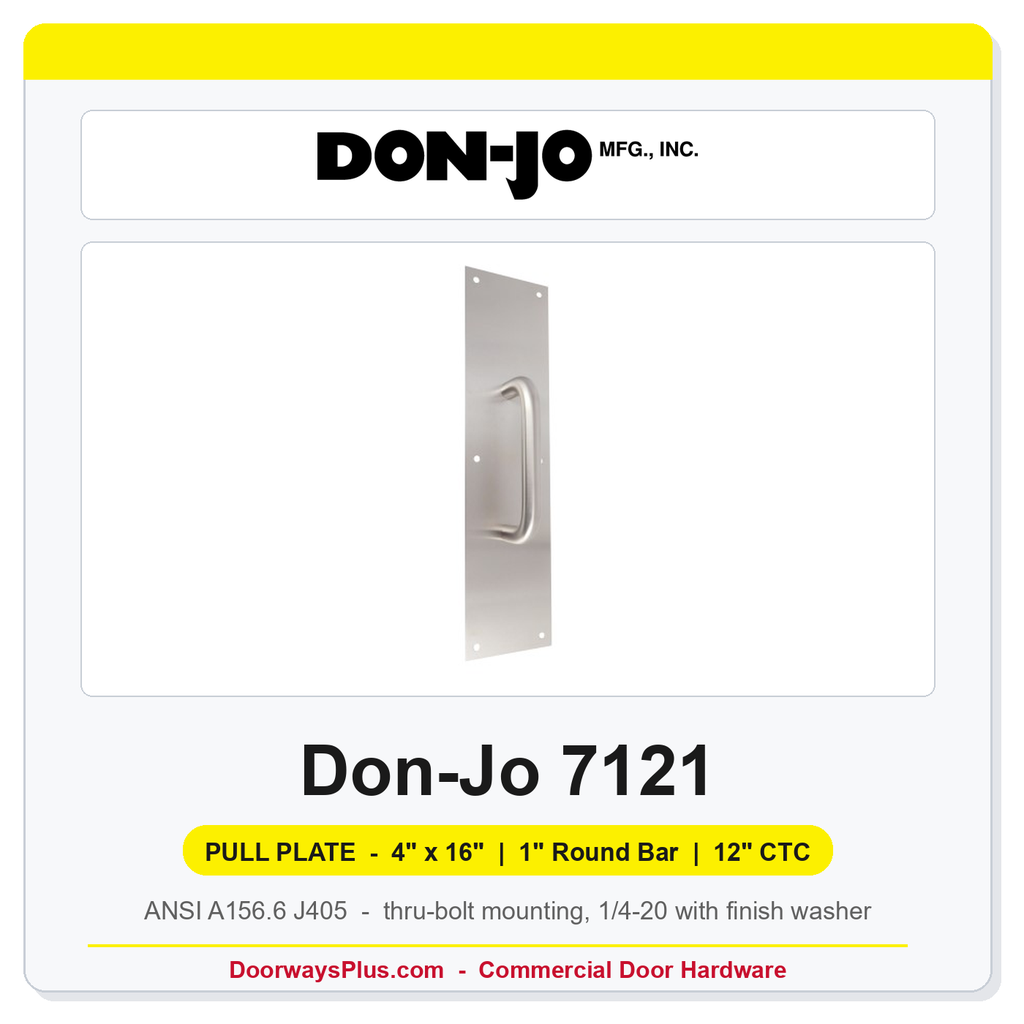 Don-Jo 7121 Pull Plate | 4" x 16" | 1" round bar | 12" CTC
