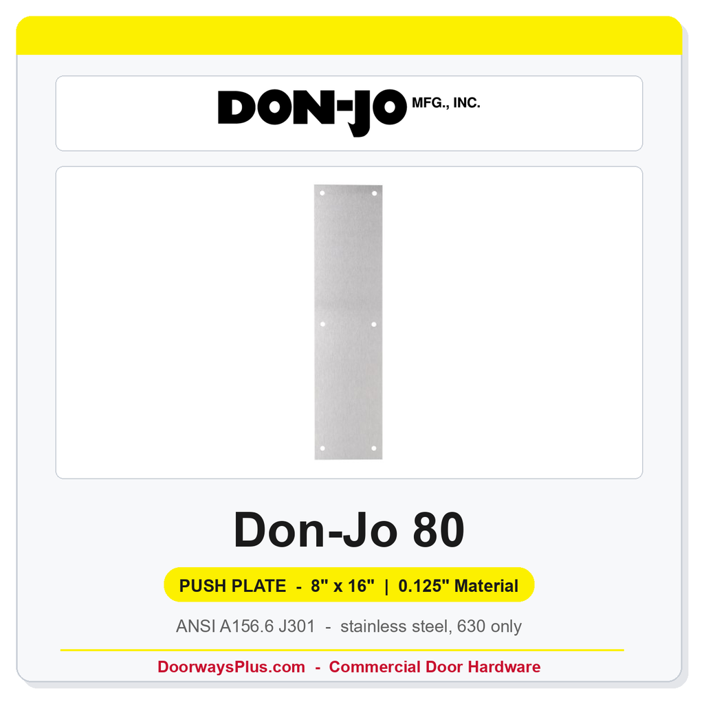 Don-Jo 80 Push Plate | 8" x 16" x 0.125" | 630 Steel