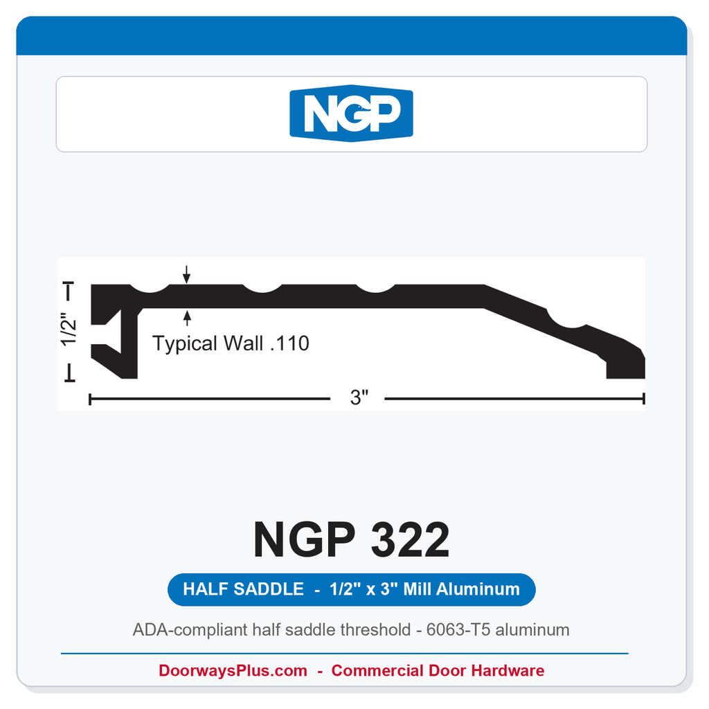 NGP 322 Half Saddle Threshold 3" x 1/2" | ADA Fire Rated Mill Aluminum | National Guard