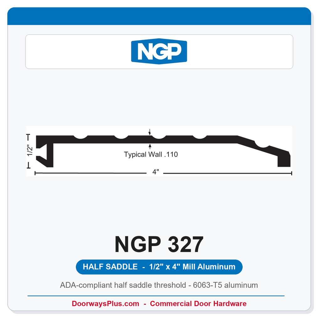 NGP 327 Half Saddle Threshold 4" x 1/2" | ADA Fire-Rated Mill Aluminum | National Guard