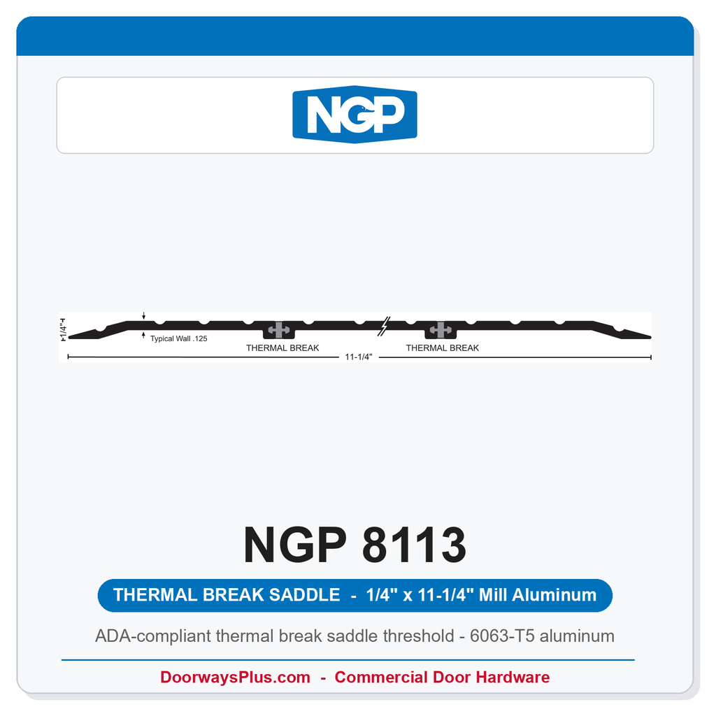 NGP 8113 Thermal Break Saddle Threshold 11-1/4" x 1/4" | National Guard Products Mill Aluminum