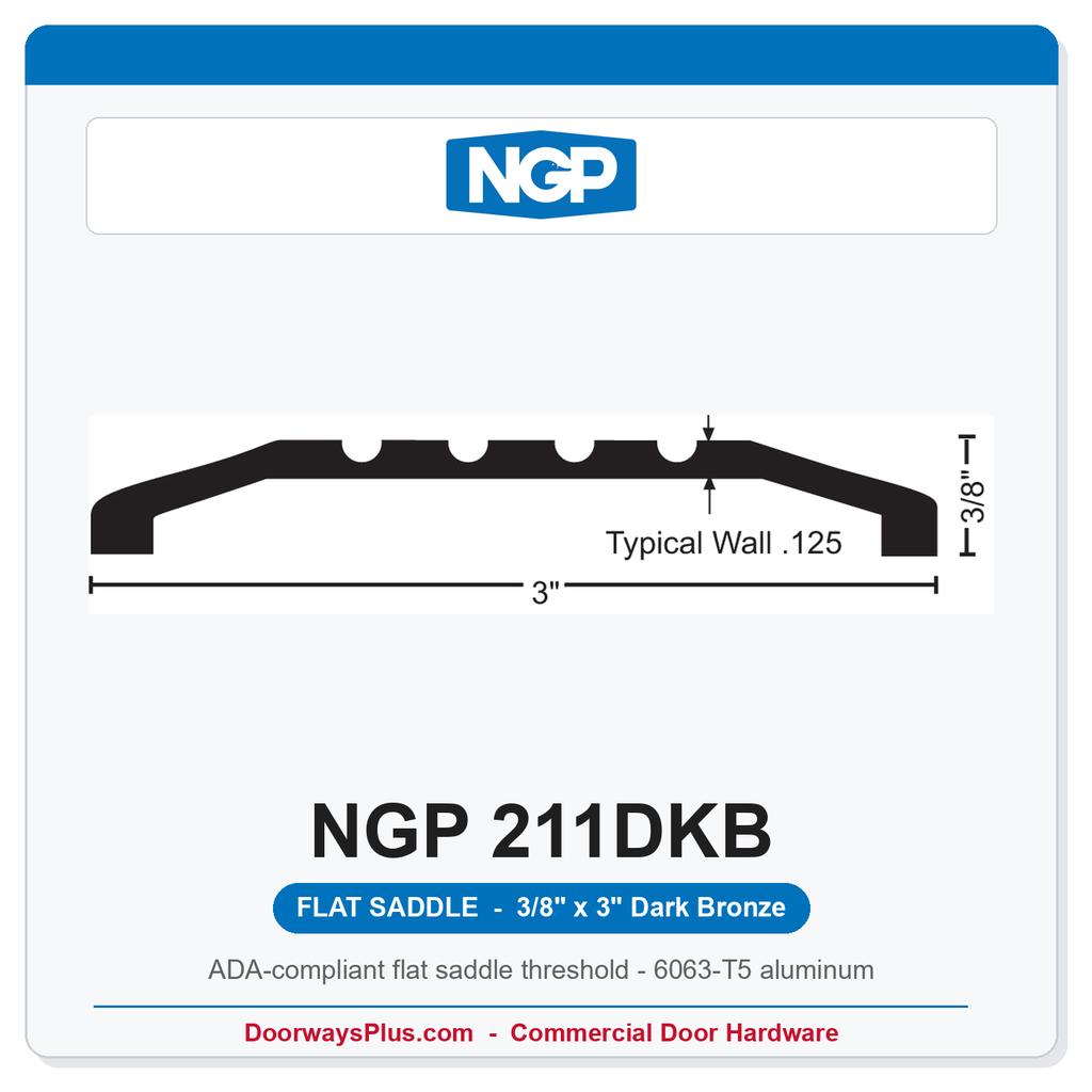 NGP 211DKB Flat Saddle Threshold 3" x 3/8" Dark Bronze | ADA | Fire Rated | National Guard