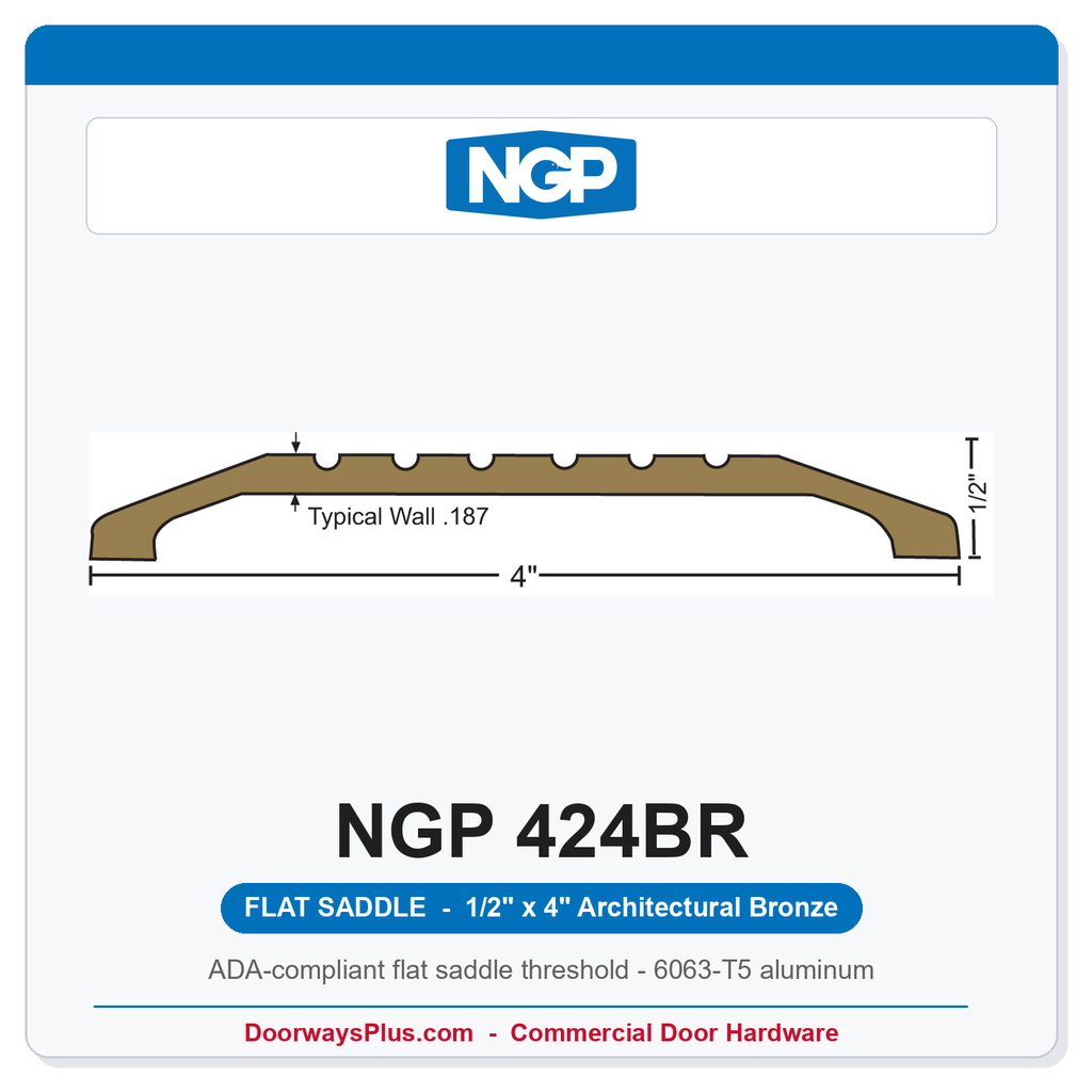 NGP 424BR Flat Saddle Threshold 4" x 1/2" | Architectural Bronze | ADA & Fire Rated | National Guard