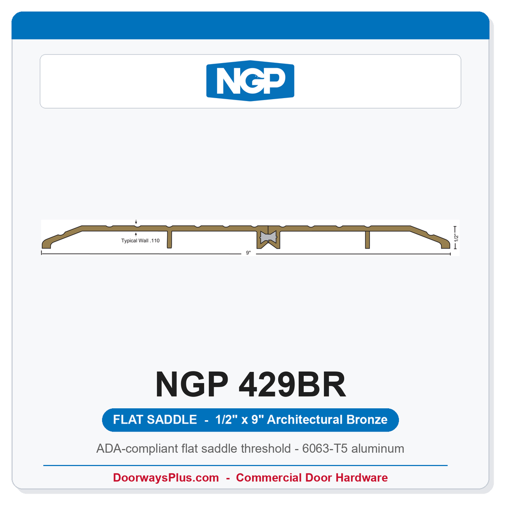 NGP 429BR Flat Saddle Threshold 9" x 1/2" | Architectural Bronze | National Guard Products