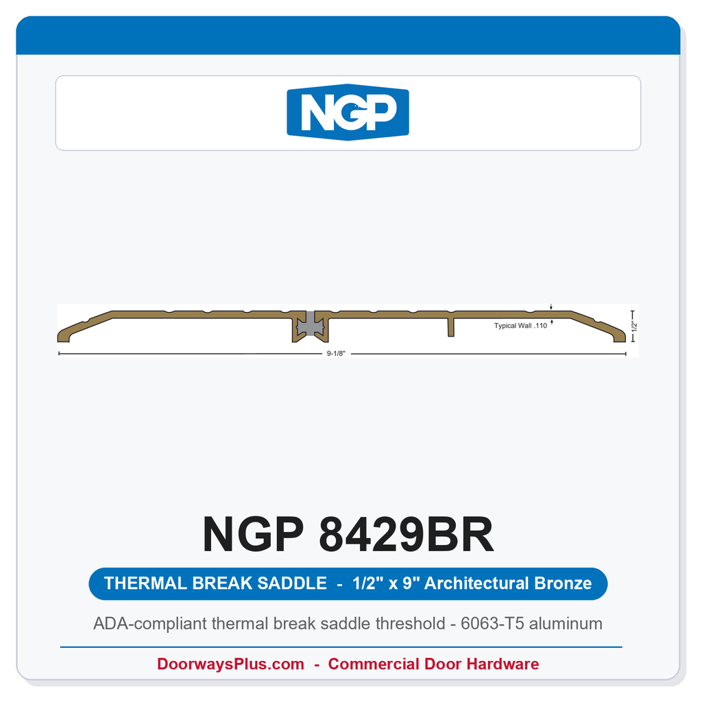 NGP 8429BR Thermal Break Saddle Threshold 9" x 1/2" Architectural Bronze | National Guard Products