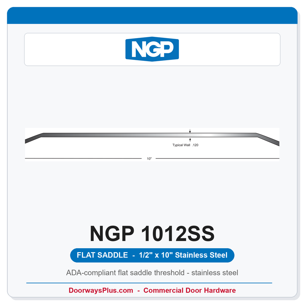 NGP 1012SS Flat Saddle Threshold 10" x 1/2" Stainless Steel | National Guard | ADA & Fire Rated