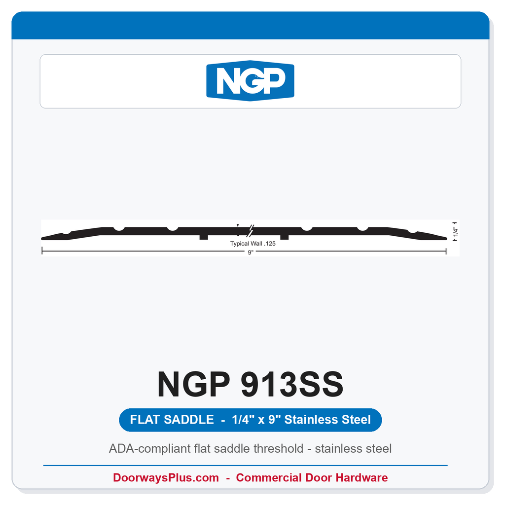NGP 913SS Flat Saddle Threshold 9" x 1/4" Stainless Steel | National Guard Products | ADA, UL, BHMA