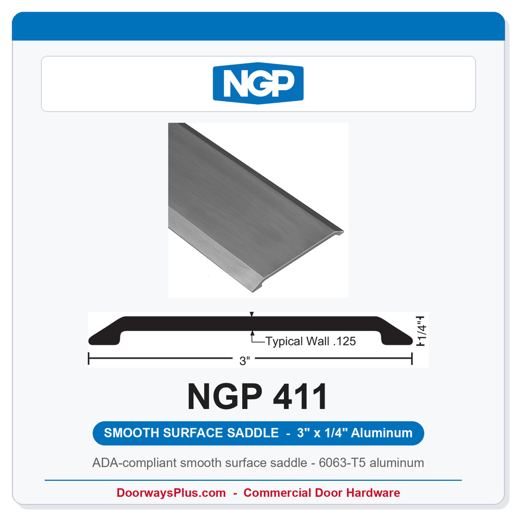 NGP 411 Smooth Surface Saddle Threshold 3" x 1/4" | ADA Fire-Rated Mill Aluminum | National Guard