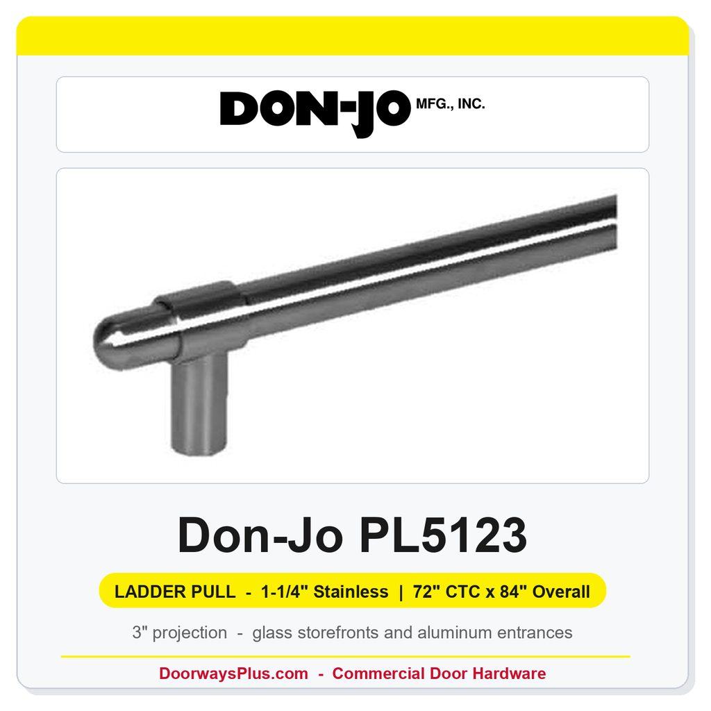 Don-Jo PL5123 Straight Ladder Pull with Collar | 1-1/4" Stainless | 72" CTC x 84" Overall