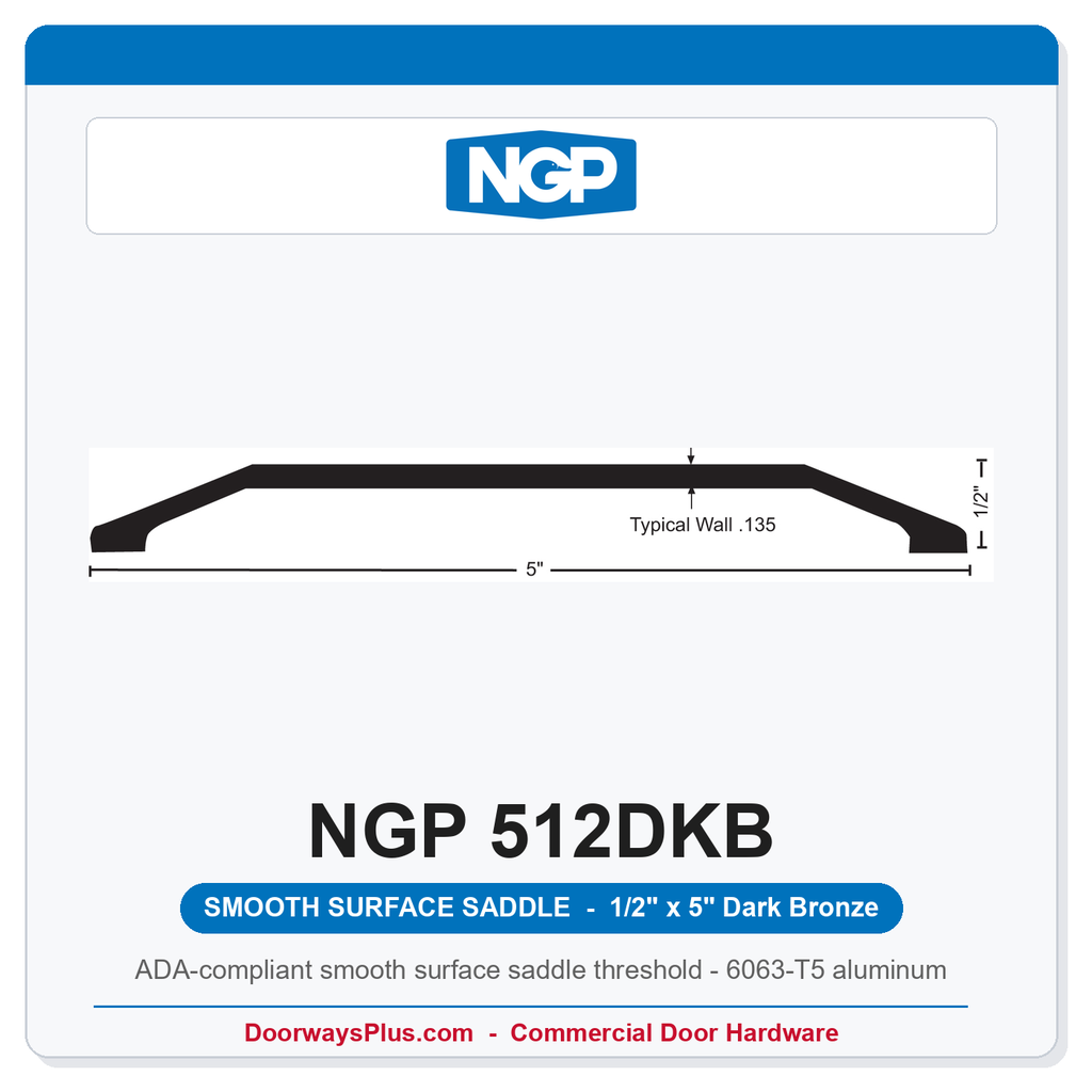 NGP 512DKB Smooth Surface Saddle Threshold 5" x 1/2" Dark Bronze | National Guard Products