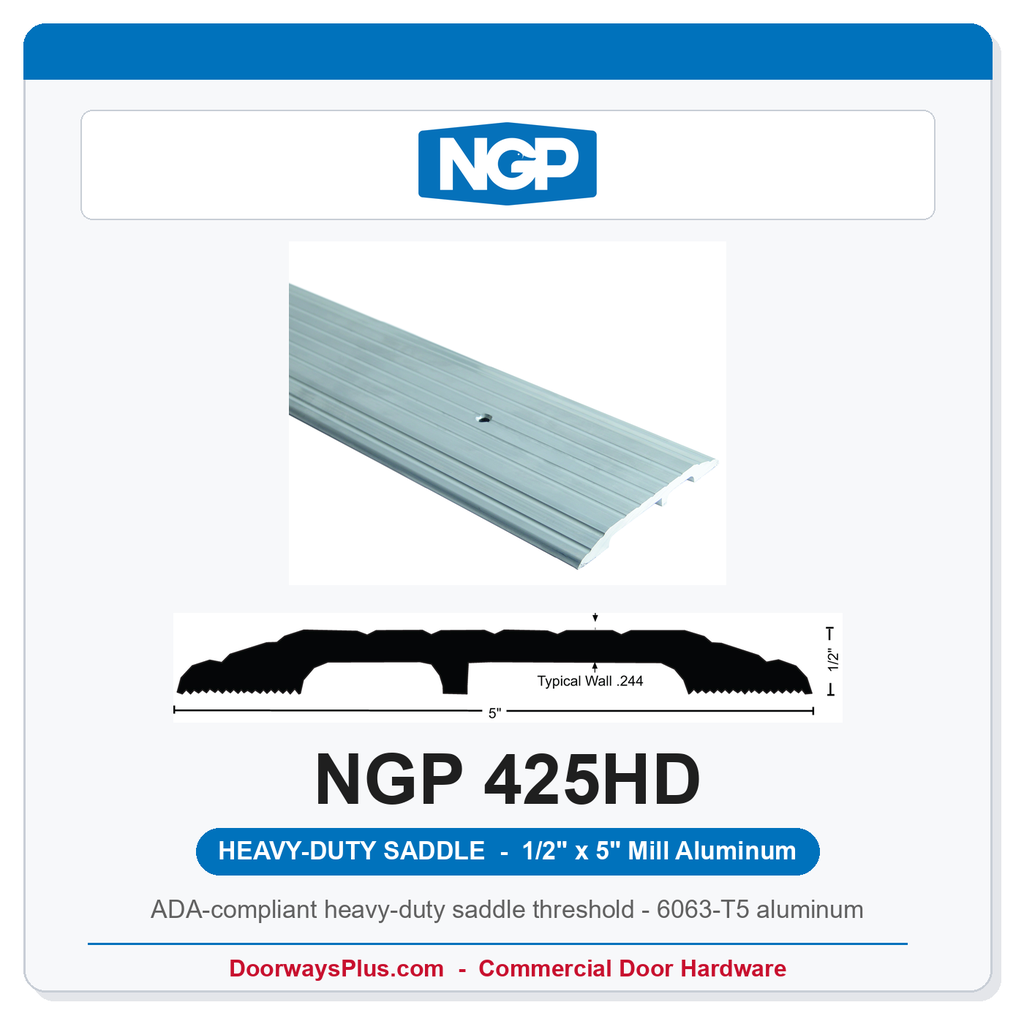 NGP 425HD Heavy-Duty Saddle Threshold 5" x 1/2" | Mill Aluminum | National Guard Products
