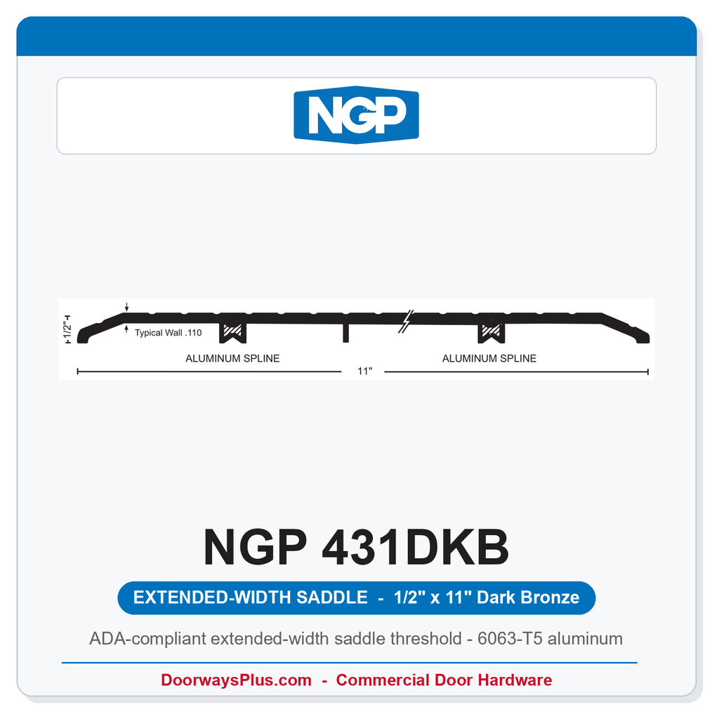 NGP 431DKB Extended-Width Saddle Threshold 11" x 1/2" Dark Bronze | National Guard Products