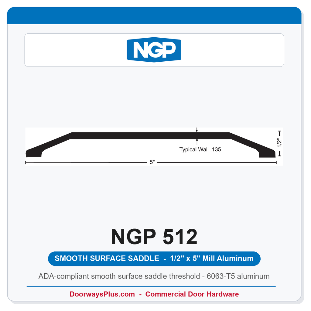 NGP 512 Smooth Saddle Threshold 5" x 1/2" | ADA Fire Rated Aluminum | National Guard Products