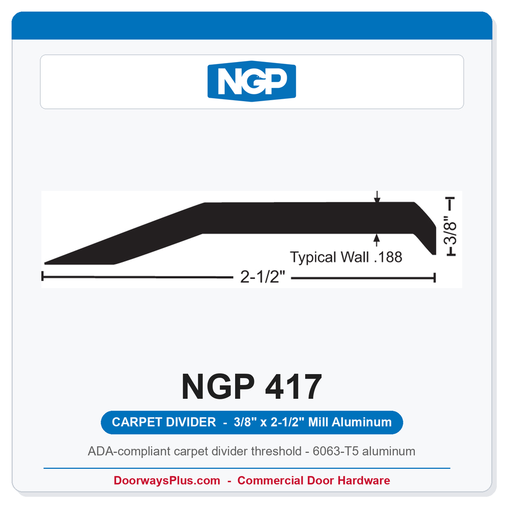 NGP 417 Carpet Divider Threshold 2-1/2" x 3/8" Aluminum | National Guard Products