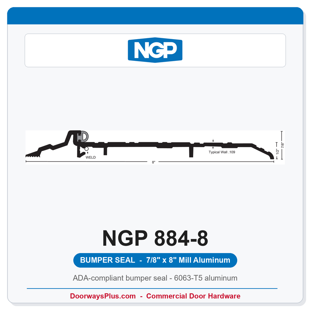 NGP 884-8 Bumper Seal Threshold 8" x 7/8" Aluminum | National Guard