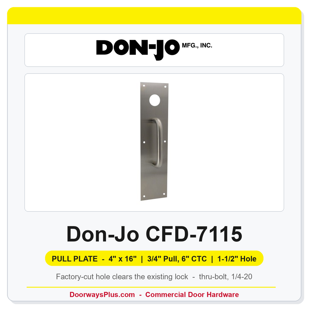Don-Jo CFD-7115 Pull Plate | 4" x 16" | 3/4" round bar | 6" CTC | 1-1/2" Hole