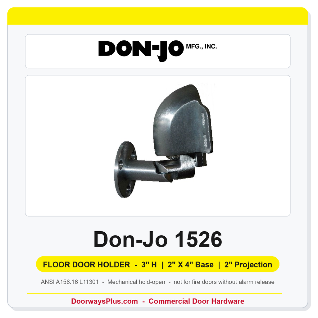 Don-Jo 1526 Floor Door Holder | 3" H, 2" X 4" Base, 2" Projection | Brass | ANSI L11301