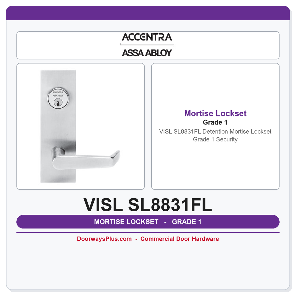Accentra VISL SL8831FL Detention Mortise Lockset – Grade 1 Security