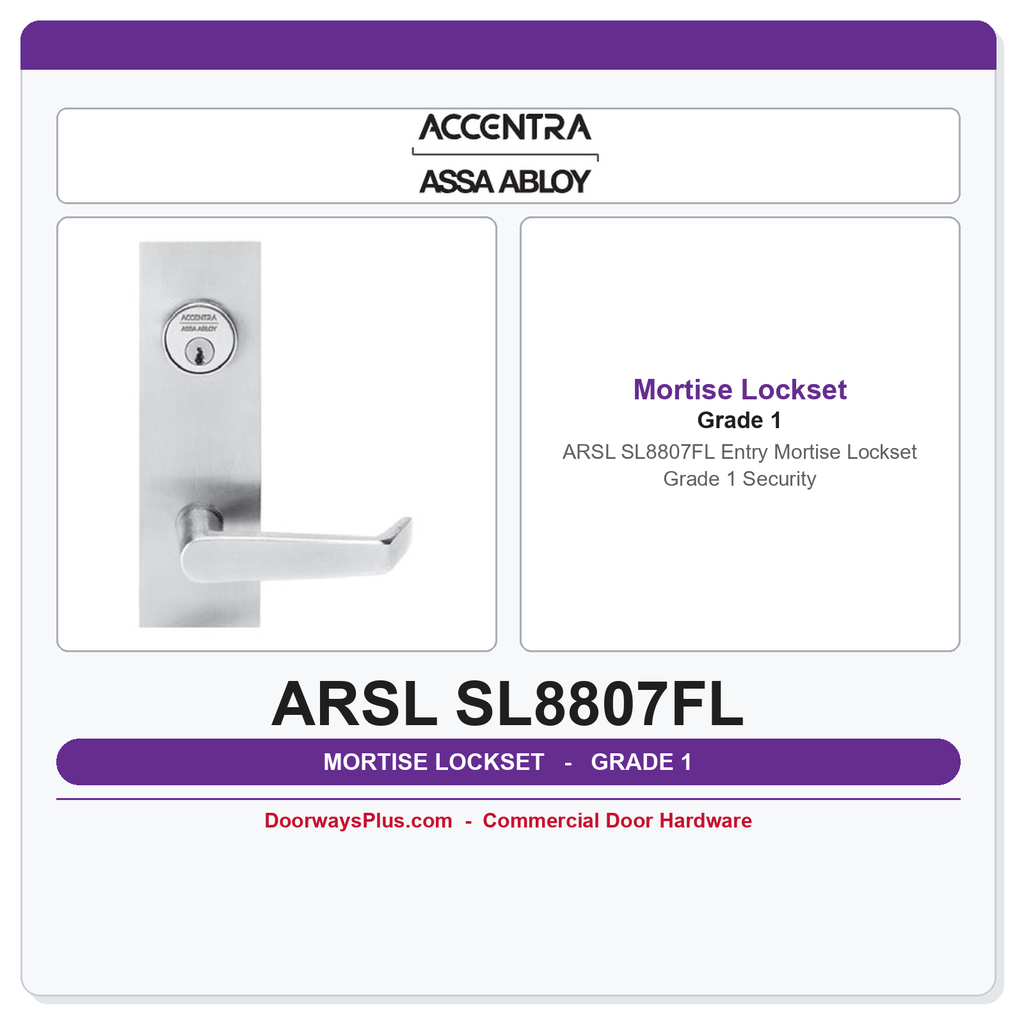 Accentra ARSL SL8807FL Entry Mortise Lockset – Grade 1 Security